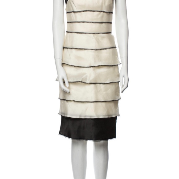 Carmen Marc Valvo Silk Cocktail Dress, strapless, lace trim embellishment - Picture 2 of 3